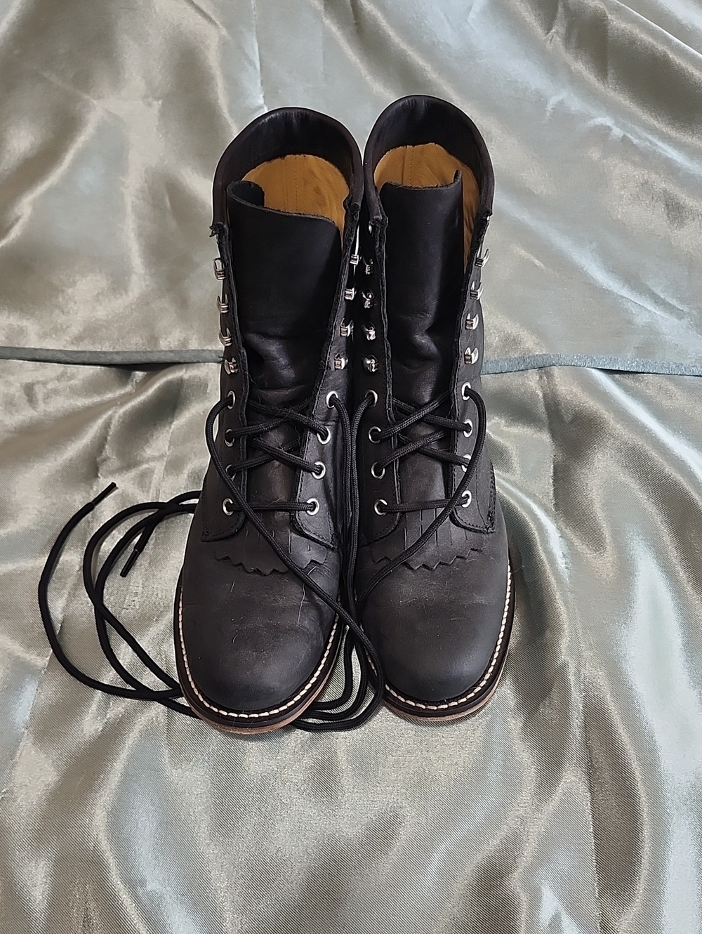 Justin Black Roper Leather Lace Up Boots